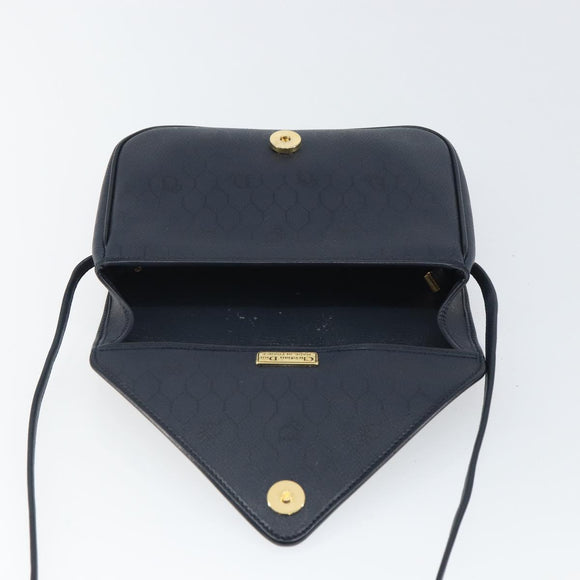 Christian Dior Honeycomb Canvas Shoulder Bag PVC Navy Gold Auth 164499