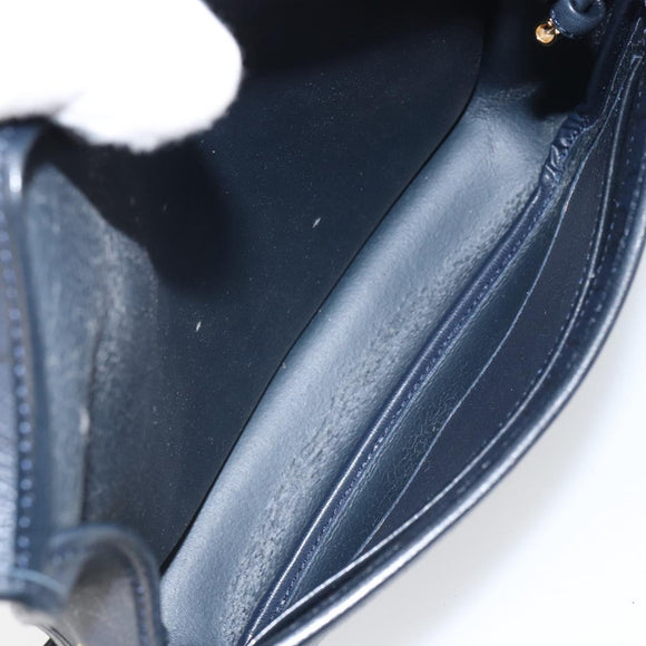 Christian Dior Honeycomb Canvas Shoulder Bag PVC Navy Gold Auth 164499