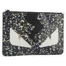 FENDI monster Clutch Bag Leather Blue Black Auth 164500-1