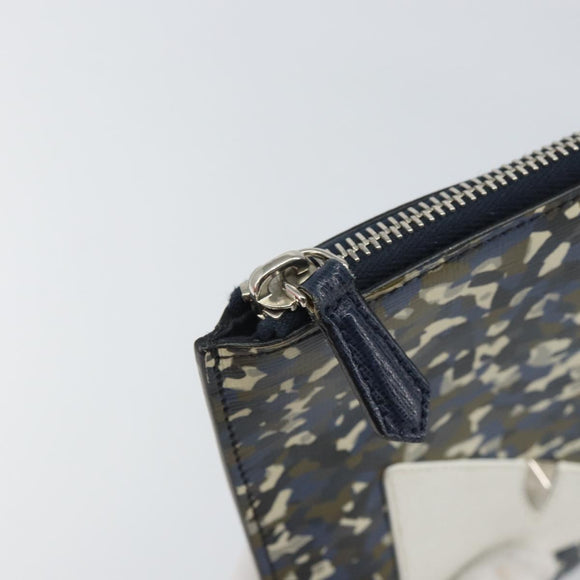 FENDI monster Clutch Bag Leather Blue Black Auth 164500