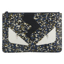 FENDI monster Clutch Bag Leather Blue Black Auth 164500-2