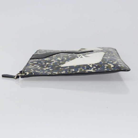 FENDI monster Clutch Bag Leather Blue Black Auth 164500