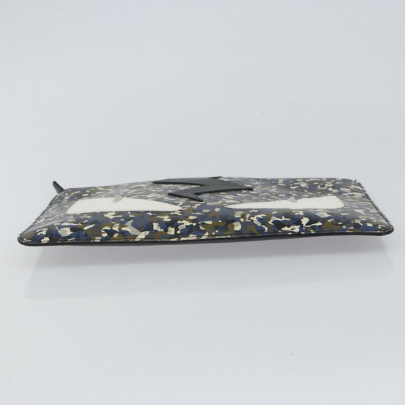 FENDI monster Clutch Bag Leather Blue Black Auth 164500