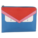 FENDI monster Clutch Bag Leather Blue Auth 164501-13