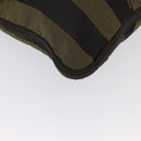 FENDI Pecan Canvas Shoulder Bag Black Brown Silver Auth 164502-9