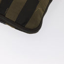 FENDI Pecan Canvas Shoulder Bag Black Brown Silver Auth 164502-14