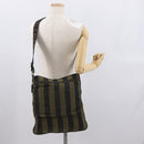 FENDI Pecan Canvas Shoulder Bag Black Brown Silver Auth 164502-22