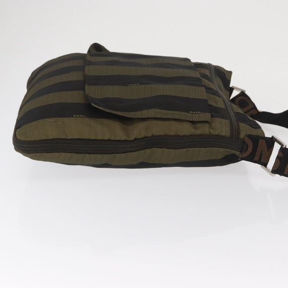 FENDI Pecan Canvas Shoulder Bag Black Brown Silver Auth 164502