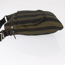 FENDI Pecan Canvas Shoulder Bag Black Brown Silver Auth 164502-4