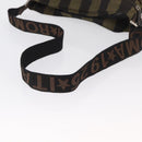 FENDI Pecan Canvas Shoulder Bag Black Brown Silver Auth 164502-7