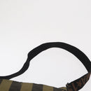 FENDI Pecan Canvas Shoulder Bag Black Brown Silver Auth 164502-8