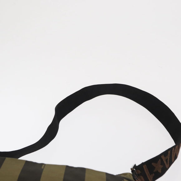 FENDI Pecan Canvas Shoulder Bag Black Brown Silver Auth 164502