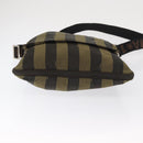 FENDI Pecan Canvas Shoulder Bag Black Brown Silver Auth 164502-5