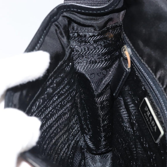 PRADA Umhängetasche Nylon Schwarz Silber Auth 164506