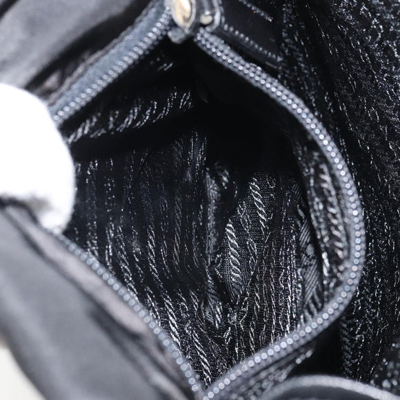 PRADA Umhängetasche Nylon Schwarz Silber Auth 164506