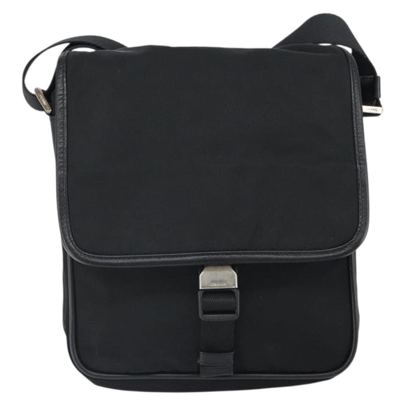 PRADA Umhängetasche Nylon Schwarz Silber Auth 164506