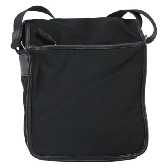 PRADA Umhängetasche Nylon Schwarz Silber Auth 164506