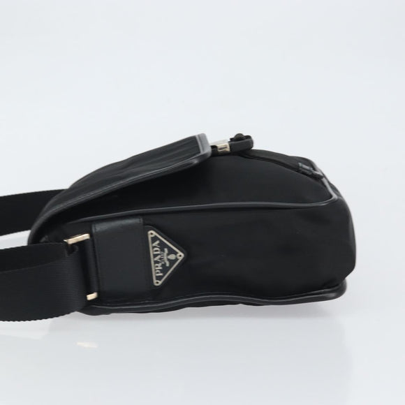 PRADA Umhängetasche Nylon Schwarz Silber Auth 164506