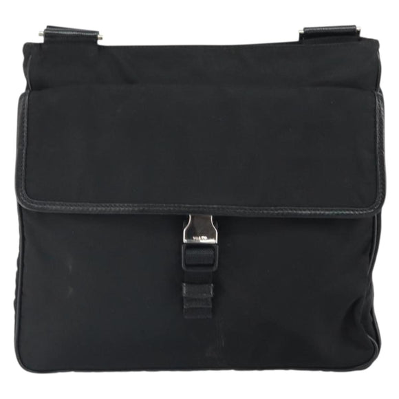 PRADA Shoulder Bag Nylon Black Silver Auth 164510
