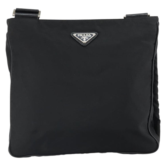 PRADA Shoulder Bag Nylon Black Silver Auth 164510