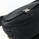 PRADA Shoulder Bag Wool Leather Black Silver Auth 164511-15