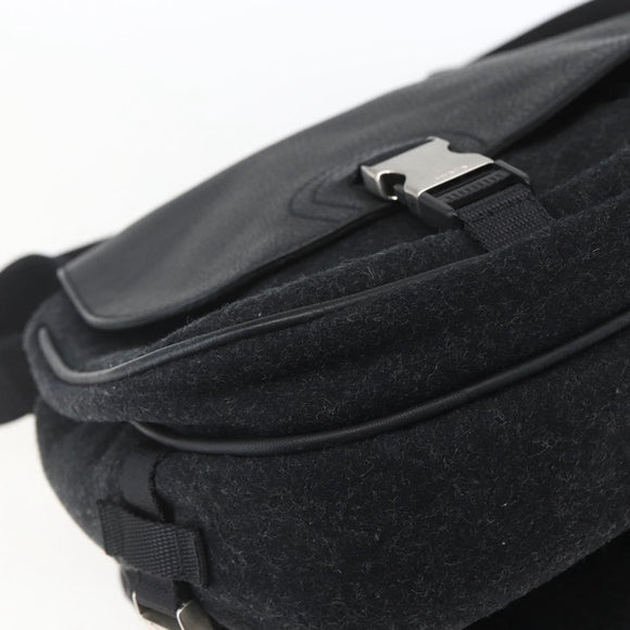PRADA Shoulder Bag Wool Leather Black Silver Auth 164511