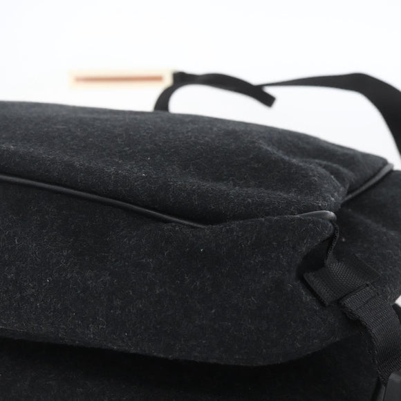 PRADA Shoulder Bag Wool Leather Black Silver Auth 164511