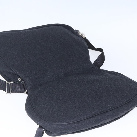 PRADA Shoulder Bag Wool Leather Black Silver Auth 164511