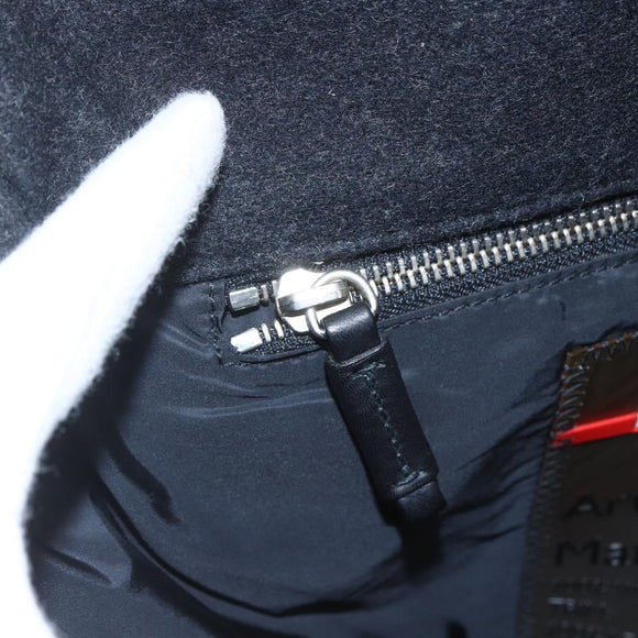 PRADA Shoulder Bag Wool Leather Black Silver Auth 164511