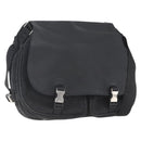 PRADA Shoulder Bag Wool Leather Black Silver Auth 164511-1
