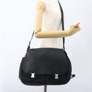 PRADA Shoulder Bag Wool Leather Black Silver Auth 164511-25