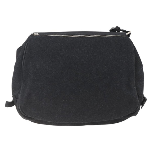 PRADA Shoulder Bag Wool Leather Black Silver Auth 164511