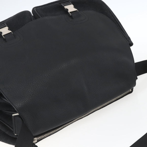 PRADA Shoulder Bag Wool Leather Black Silver Auth 164511