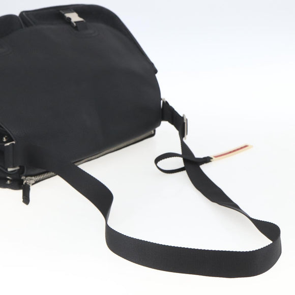 PRADA Shoulder Bag Wool Leather Black Silver Auth 164511