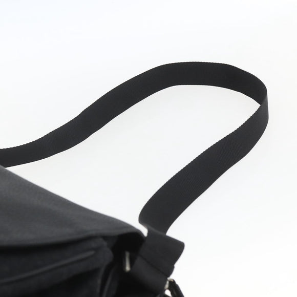 PRADA Shoulder Bag Wool Leather Black Silver Auth 164511