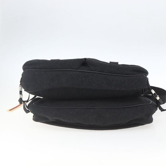PRADA Shoulder Bag Wool Leather Black Silver Auth 164511