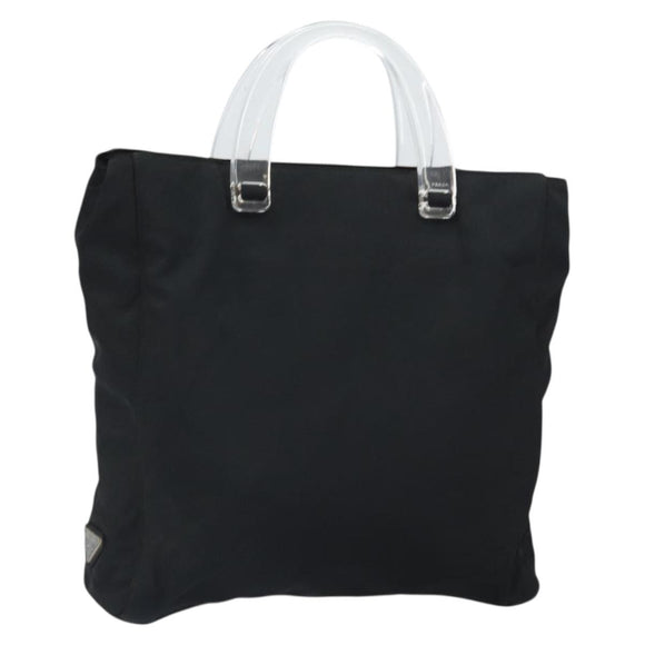 PRADA Hand Bag Nylon plastic Black Clear Silver Auth 164512