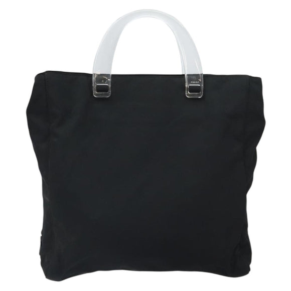 PRADA Hand Bag Nylon plastic Black Clear Silver Auth 164512