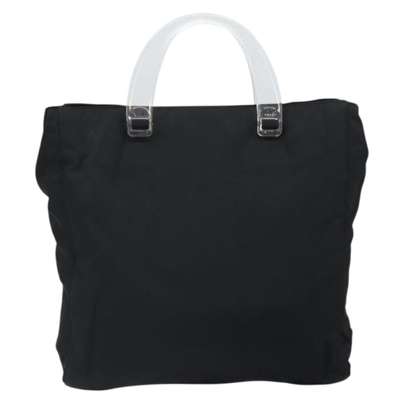 PRADA Hand Bag Nylon plastic Black Clear Silver Auth 164512