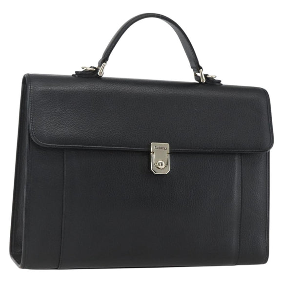 Burberrys Business Bag Leather Black Silver Auth 164514