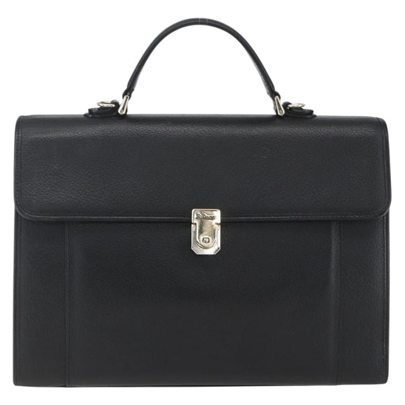 Burberrys Business Bag Leather Black Silver Auth 164514
