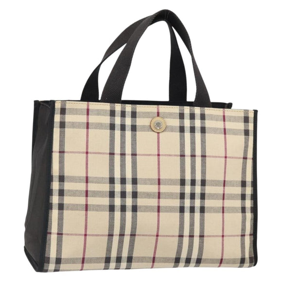 BURBERRY Nova Check Tote Bag Canvas Beige Silver Auth 164516