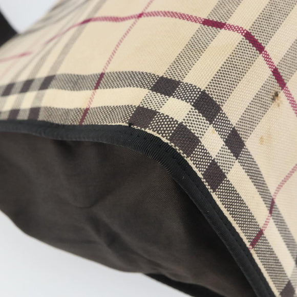 BURBERRY Nova Check Tote Bag Canvas Beige Silver Auth 164516