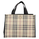 BURBERRY Nova Check Tote Bag Canvas Beige Silver Auth 164516-13