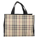 BURBERRY Nova Check Tote Bag Canvas Beige Silver Auth 164516-2