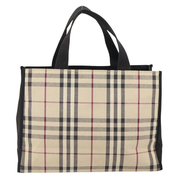 BURBERRY Nova Check Tote Bag Canvas Beige Silver Auth 164516