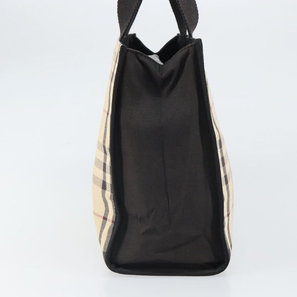 BURBERRY Nova Check Tote Bag Canvas Beige Silver Auth 164516