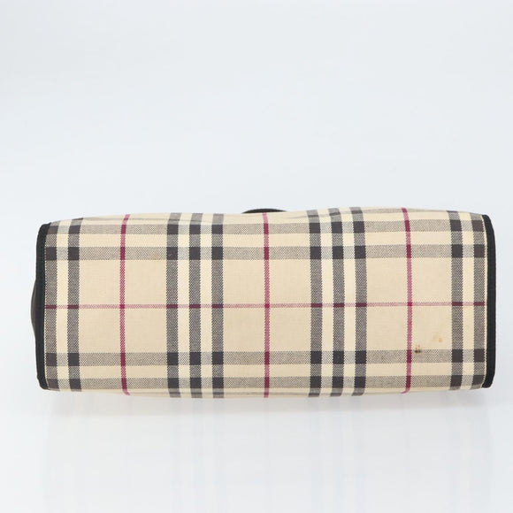 BURBERRY Nova Check Tote Bag Canvas Beige Silver Auth 164516