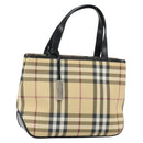 BURBERRY Nova Check Hand Bag PVC Beige Black Silver Auth 164517-1