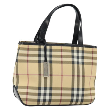 BURBERRY Nova Check Hand Bag PVC Beige Black Silver Auth 164517